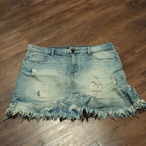 STS Blue Asymmetrical Distressed Frayed High  Waisted Denim Mini Skirt A40